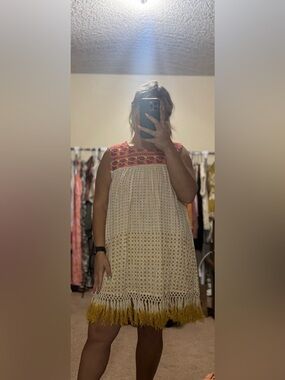 Ivy Jane Embroidered Shift Sleeveless Fringe Dress